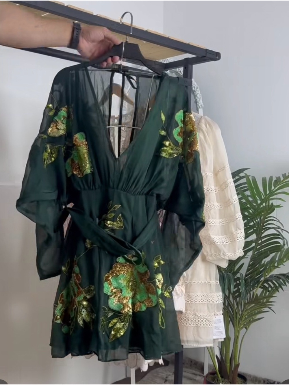 ASOS Dark Green Floral Embellishment mini dress NWT SIZE 18